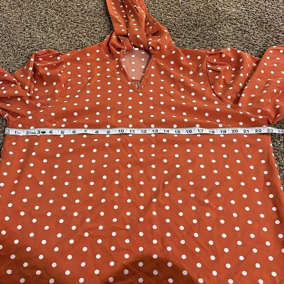Orange and white polka dot tie neck long sleeve blouse size 2x vintage style - Picture 6 of 8